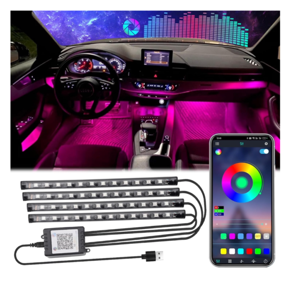 Kit Luces LED Multicolor Interior (4 Piezas) – 12V con Bluetooth