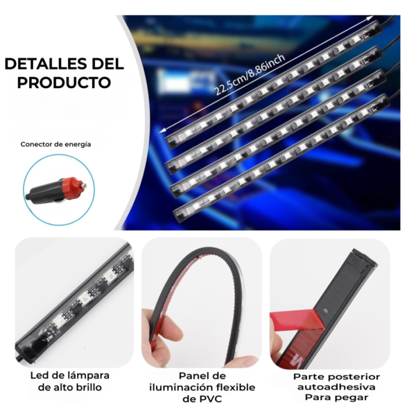 Second image of Kit Luces LED Multicolor Interior (4 Piezas) – 12V con Bluetooth