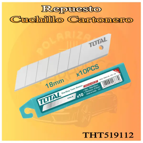 Second image of Repuesto de Cuchillo Cartonero TOTAL – 18mm x10 PCS – Modelo THT519112