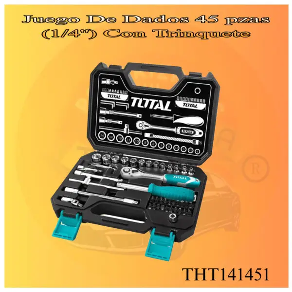 Juego de dados 1/4 con trinquete 45 pzas en maleta  tht141451