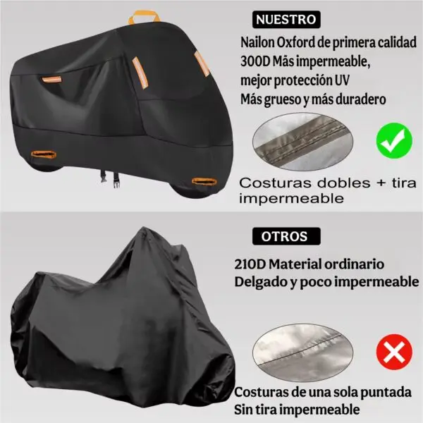 Second image of Cubre Motos Reflectante Premium 300D – Funda 100% Impermeable y Antirrayos UV (Tallas L y XL)