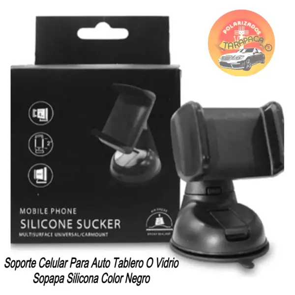 Soporte Universal para Celular con Base de Silicona – Tablero o Vidrio (Negro)