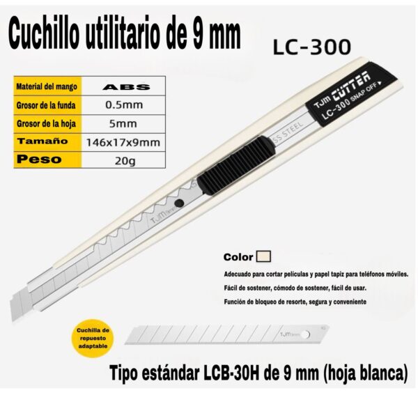 Cuchillo Cartonero Profesional LC-300 (9 mm) – Hoja Blanca