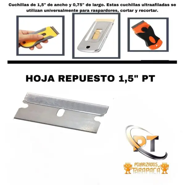 Caja de Hojas de Repuesto PT 1.5” de Acero – 100 Unidades, Filo Simple